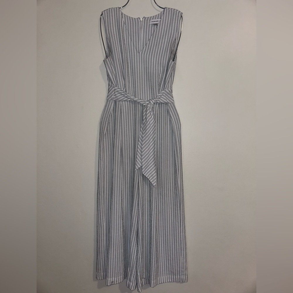 Calvin Klein Striped Tie Waist V-Neck Jumpsuit Size 4